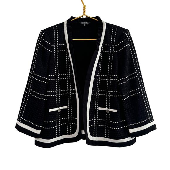 Misook Petites Plaid Acrylic Knit Blazer Jacket in Black Size Petite Medium - Picture 1 of 6